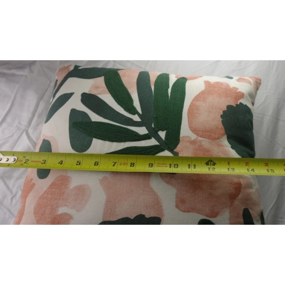 Pier‎ 1 Imports Embroidered Floral  Pillow 12X12, Cotton Stuffed Home Decor Palm